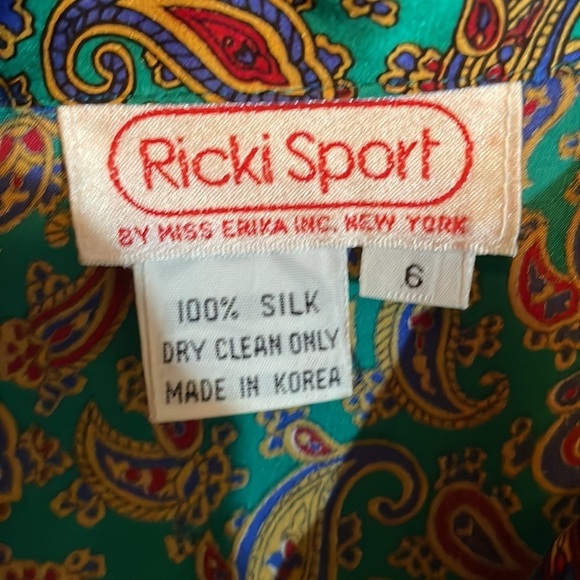 Vintage Ricki Sport By Miss Erika Paisley Silk Long Sleeve Button Front Size 6 - Picture 4 of 4